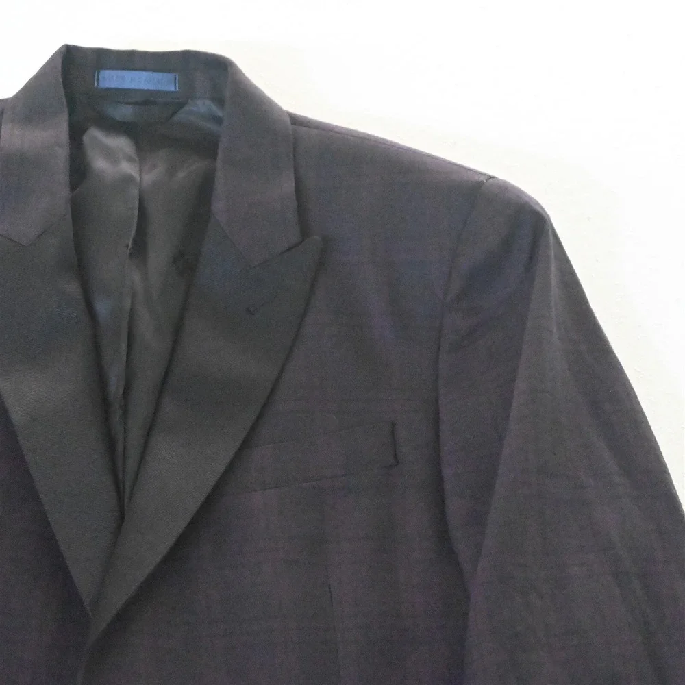 Ryan Seacrest 38R Brown Red Plaid Peak Lapel Mens‎ Blazer Suit Jacket Sport Coat